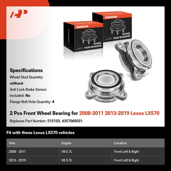 2 Pcs Front Wheel Bearing for 2008-2011 2013-2019 Lexus LX570