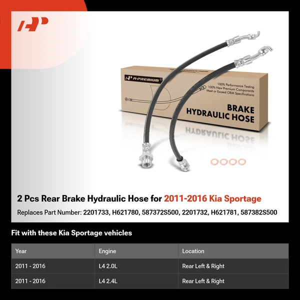 2 Pcs Rear Brake Hydraulic Hose for 2011-2016 Kia Sportage