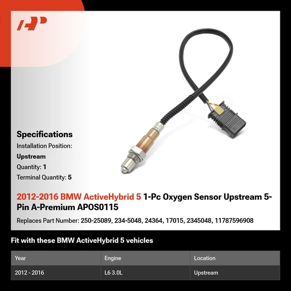 2012-2016 BMW ActiveHybrid 5 1-Pc Oxygen Sensor Upstream 5-Pin A-Premium APOS0115