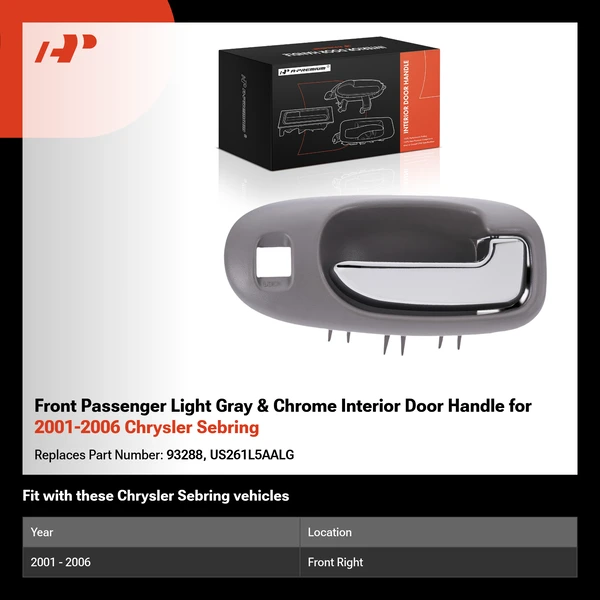 Front Passenger Light Gray & Chrome Interior Door Handle for 2001-2006 Chrysler Sebring