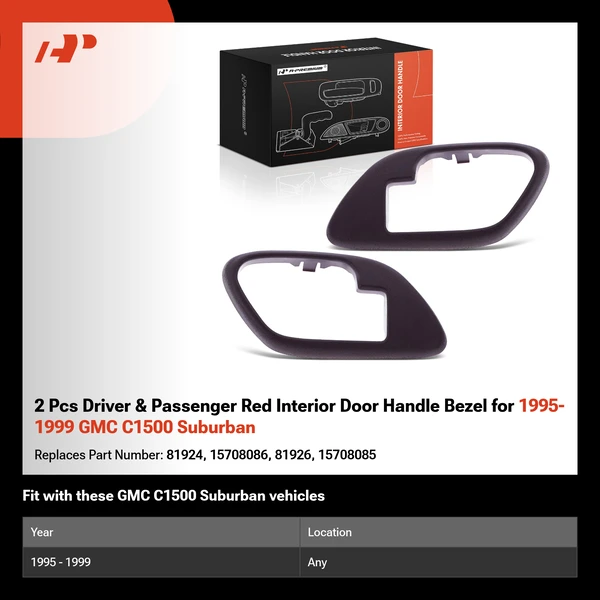 2 Pcs Driver & Passenger Red Interior Door Handle Bezel for 1995-1999 GMC C1500 Suburban