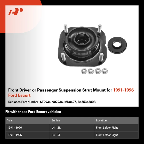 Front Driver or Passenger Suspension Strut Mount for 1991-1996 Ford Escort