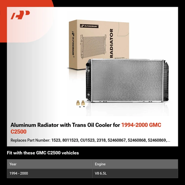 Aluminum Radiator with Trans Oil Cooler for 1994-2000 GMC C2500