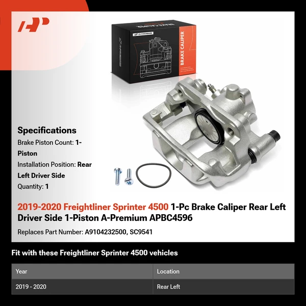 2019-2020 Freightliner Sprinter 4500 1-Pc Brake Caliper Rear Left Driver Side 1-Piston A-Premium APBC4596