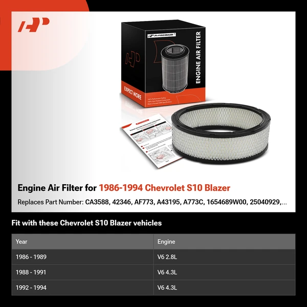 Engine Air Filter for 1986-1994 Chevrolet S10 Blazer