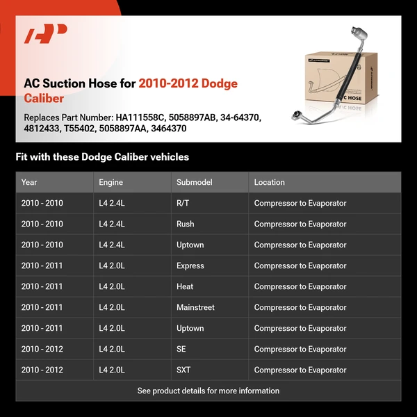 AC Suction Hose for 2010-2012 Dodge Caliber