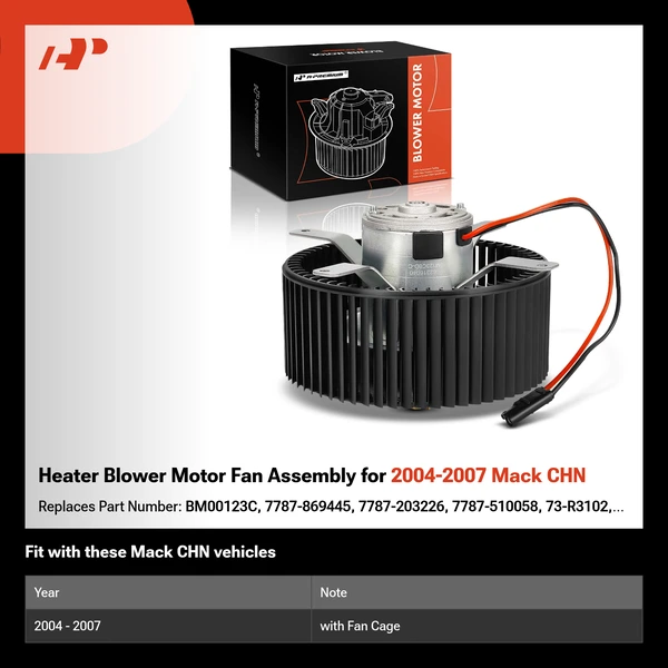 Heater Blower Motor Fan Assembly for 2004-2007 Mack CHN