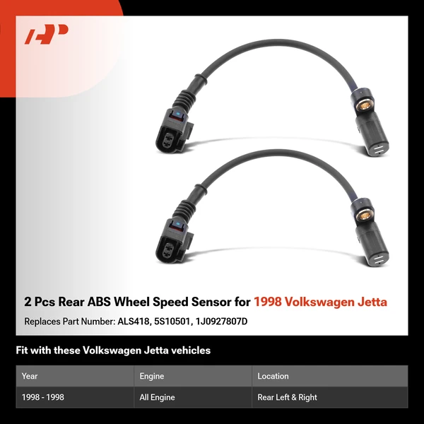 2 Pcs Rear ABS Wheel Speed Sensor for 1998 Volkswagen Jetta