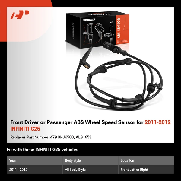 Front Driver or Passenger ABS Wheel Speed Sensor for 2011-2012 INFINITI G25