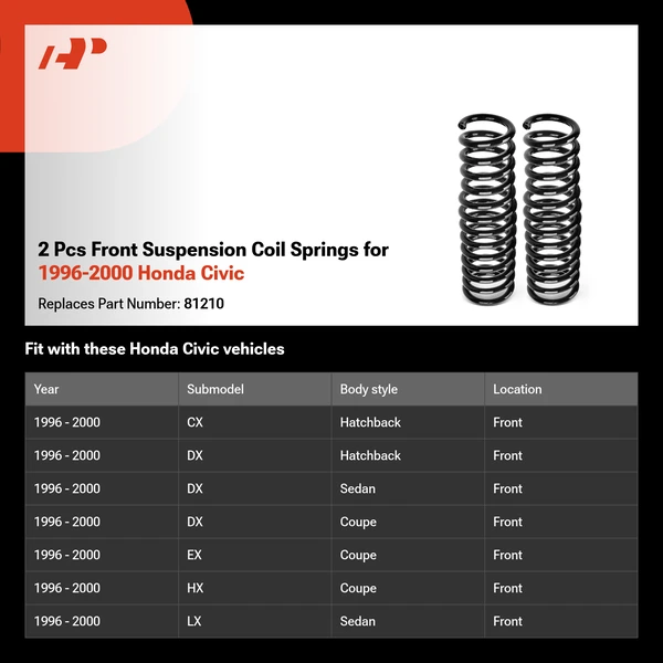 2 Pcs Front Suspension Coil Springs for 1996-2000 Honda Civic