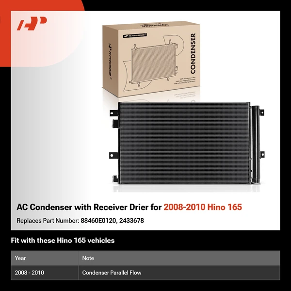 AC Condenser with Receiver Drier for 2008-2010 Hino 165