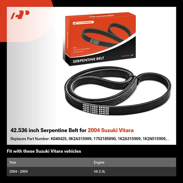 42.536 inch Serpentine Belt for 2004 Suzuki Vitara