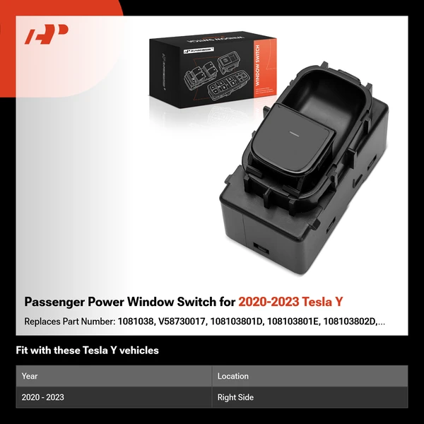 Passenger Power Window Switch for 2020-2023 Tesla Y