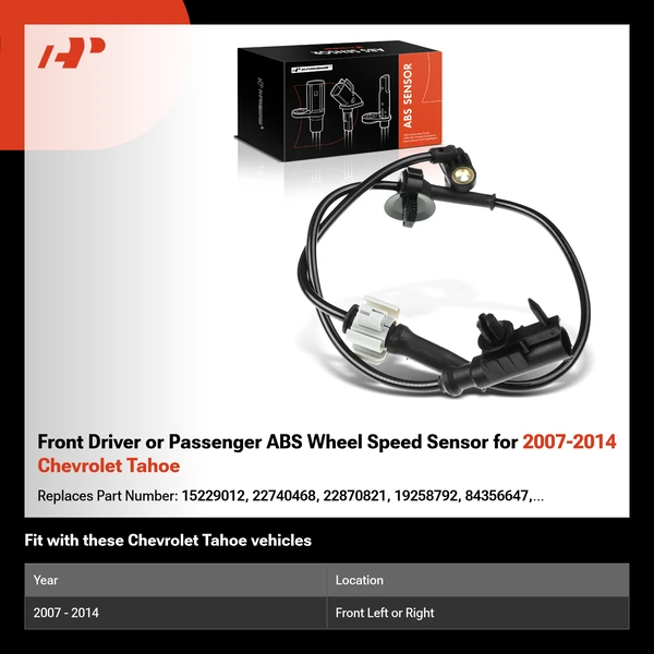 Front Driver or Passenger ABS Wheel Speed Sensor for 2007-2014 Chevrolet Tahoe
