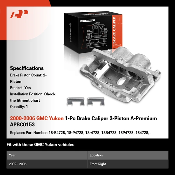 2000-2006 GMC Yukon 1-Pc Brake Caliper 2-Piston A-Premium APBC0153