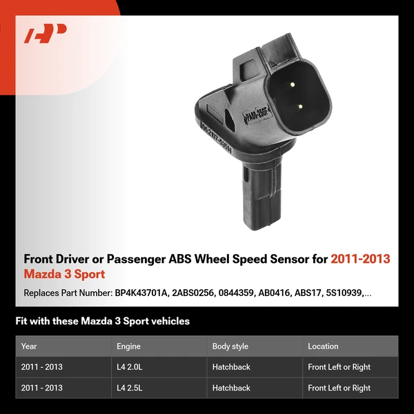 Front Driver or Passenger ABS Wheel Speed Sensor for 2011-2013 Mazda 3 Sport