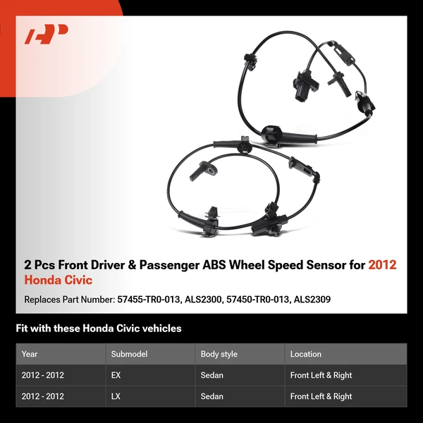 2 Pcs Front Driver & Passenger ABS Wheel Speed Sensor for 2012 Honda Civic