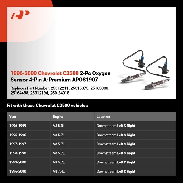 1996-2000 Chevrolet C2500 2-Pc Oxygen Sensor 4-Pin A-Premium APOS1907