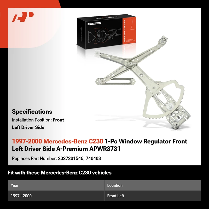 1997-2000 Mercedes-Benz C230 1-Pc Window Regulator Front Left Driver Side A-Premium APWR3731