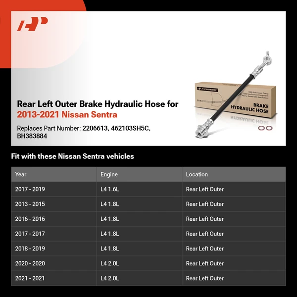 Rear Left Outer Brake Hydraulic Hose for 2013-2021 Nissan Sentra