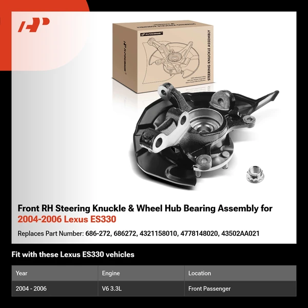 Front RH Steering Knuckle & Wheel Hub Bearing Assembly for 2004-2006 Lexus ES330
