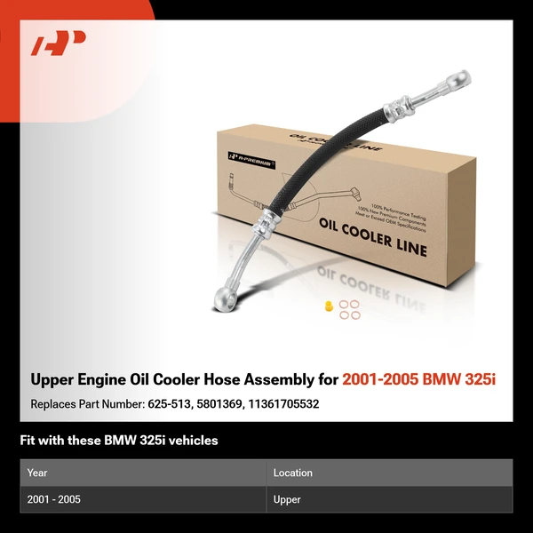 Upper Engine Oil Cooler Hose Assembly for 2001-2005 BMW 325i