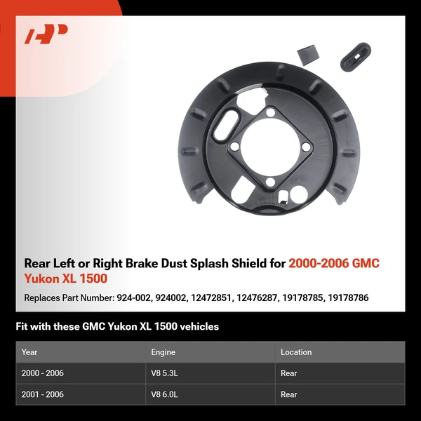 Rear Left or Right Brake Dust Splash Shield for 2000-2006 GMC Yukon XL 1500