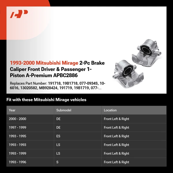 1993-2000 Mitsubishi Mirage 2-Pc Brake Caliper Front Driver & Passenger 1-Piston A-Premium APBC2886