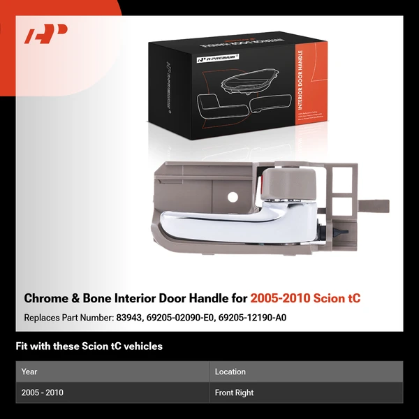Chrome & Bone Interior Door Handle for 2005-2010 Scion tC