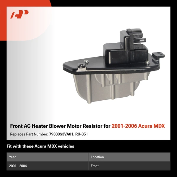 Front AC Heater Blower Motor Resistor for 2001-2006 Acura MDX
