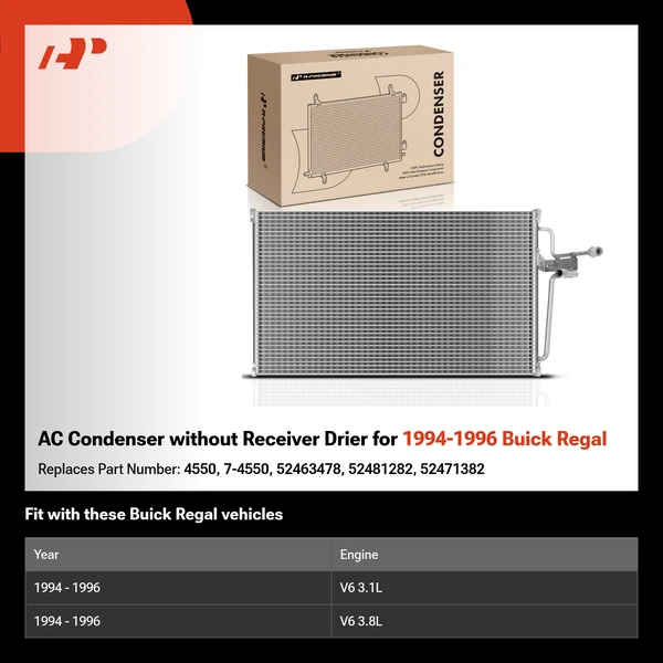 AC Condenser without Receiver Drier for 1994-1996 Buick Regal