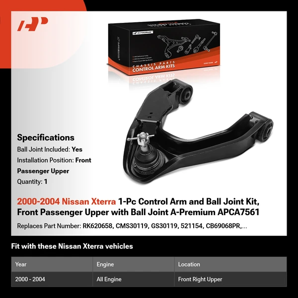 2000-2004 Nissan Xterra 1-Pc Control Arm and Ball Joint Kit, Front Passenger Upper with Ball Joint A-Premium APCA7561