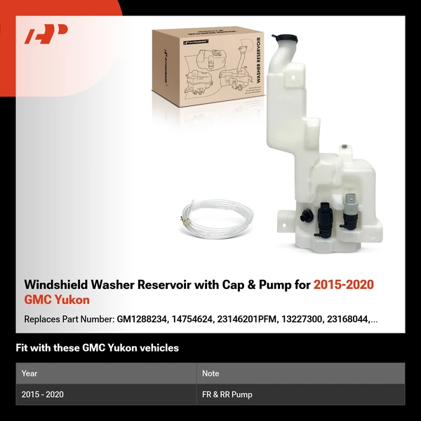 Windshield Washer Reservoir with Cap & Pump for 2015-2020 GMC Yukon