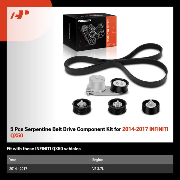 5 Pcs Serpentine Belt Drive Component Kit for 2014-2017 INFINITI QX50