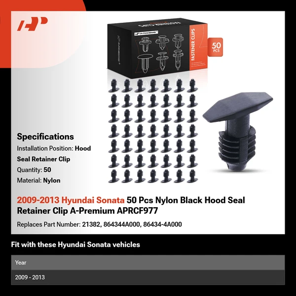 2009-2013 Hyundai Sonata 50 Pcs Nylon Black Hood Seal Retainer Clip A-Premium APRCF977