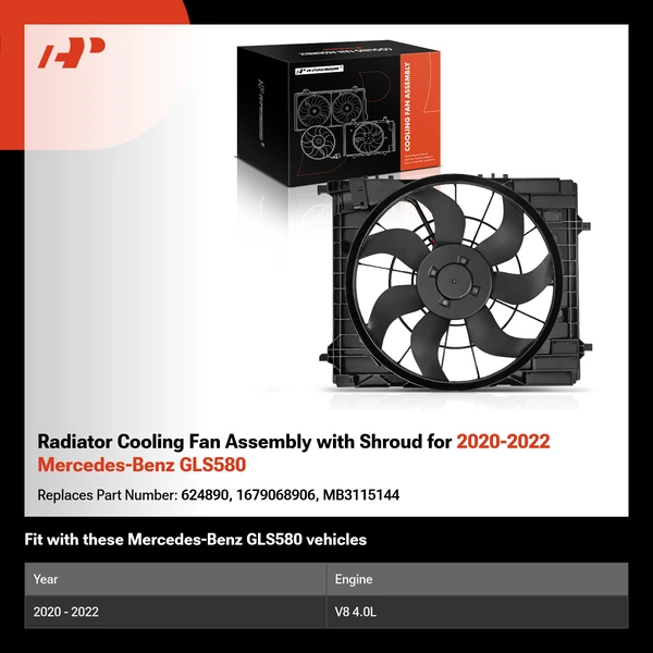 Radiator Cooling Fan Assembly with Shroud for 2020-2022 Mercedes-Benz GLS580