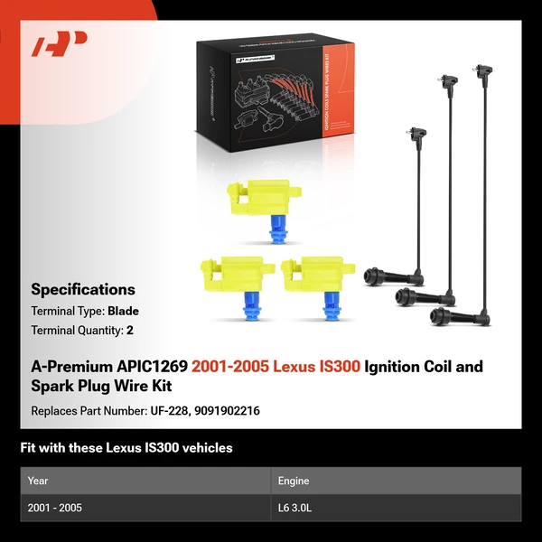 A-Premium APIC1269 2001-2005 Lexus IS300 Ignition Coil and Spark Plug Wire Kit