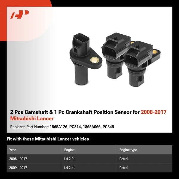 2 Pcs Camshaft & 1 Pc Crankshaft Position Sensor for 2008-2017 Mitsubishi Lancer