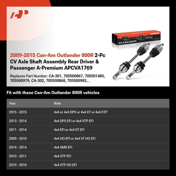 2009-2015 Can-Am Outlander 800R 2-Pc CV Axle Shaft Assembly Rear Driver & Passenger A-Premium APCVA1769