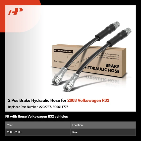 2 Pcs Brake Hydraulic Hose for 2008 Volkswagen R32