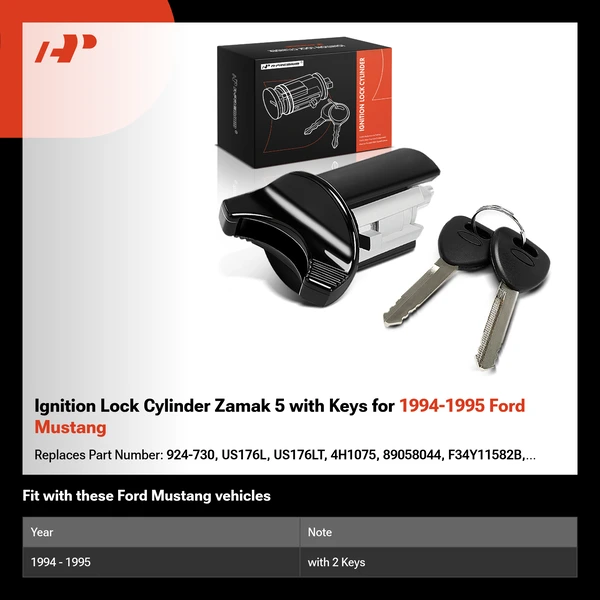 Ignition Lock Cylinder Zamak 5 with Keys for 1994-1995 Ford Mustang