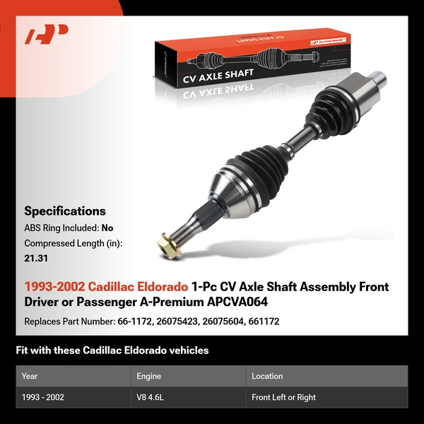 1993-2002 Cadillac Eldorado 1-Pc CV Axle Shaft Assembly Front Driver or Passenger A-Premium APCVA064