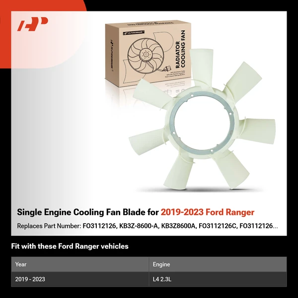 Single Engine Cooling Fan Blade for 2019-2023 Ford Ranger
