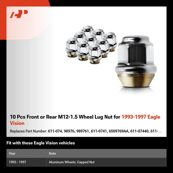 10 Pcs Front or Rear M12-1.5 Wheel Lug Nut for 1993-1997 Eagle Vision