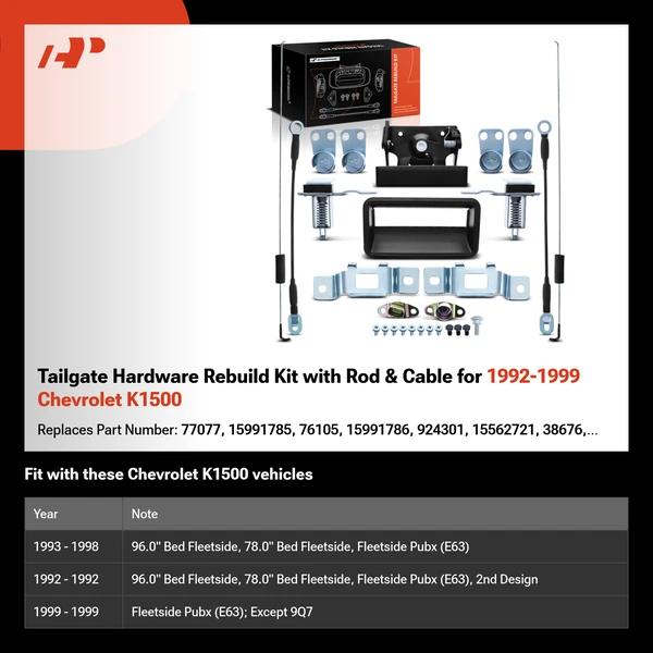 Tailgate Hardware Rebuild Kit with Rod & Cable for 1992-1999 Chevrolet K1500