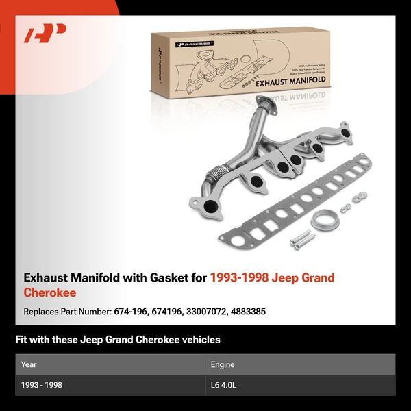 Exhaust Manifold with Gasket for 1993-1998 Jeep Grand Cherokee