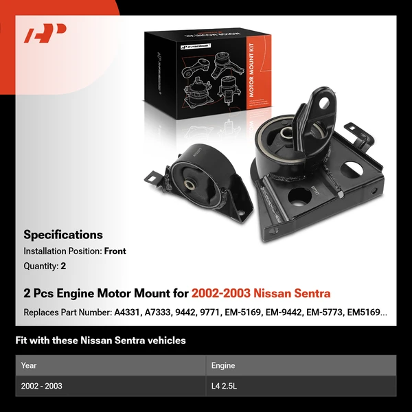 2 Pcs Engine Motor Mount for 2002-2003 Nissan Sentra