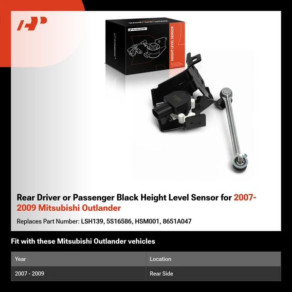Rear Driver or Passenger Black Height Level Sensor for 2007-2009 Mitsubishi Outlander