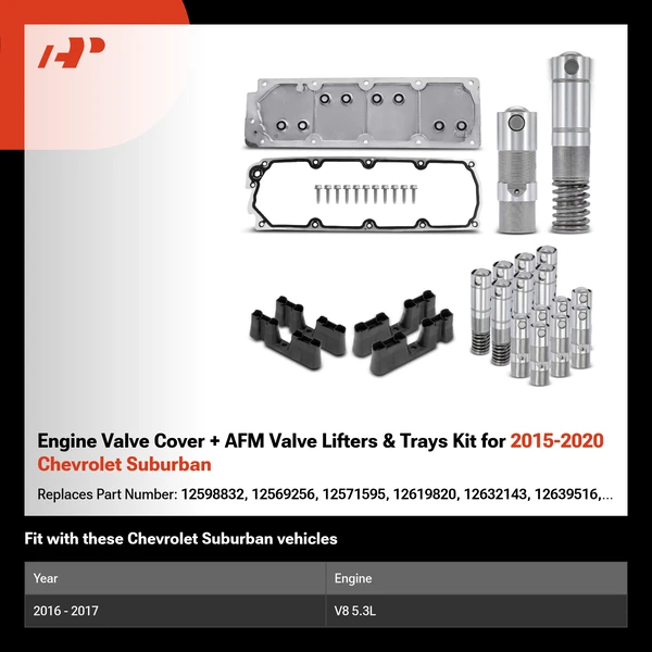 Engine Valve Cover + AFM Valve Lifters & Trays Kit for 2015-2020 Chevrolet Suburban
