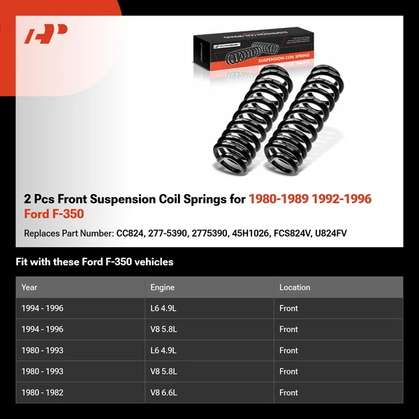 2 Pcs Front Suspension Coil Springs for 1980-1989 1992-1996 Ford F-350